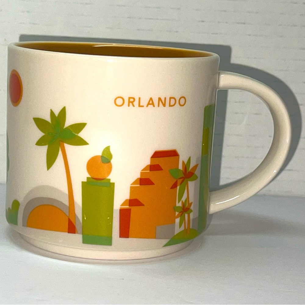 Starbucks You are here Orlando Collectors Mug 2015 14 oz. White Brown beverage